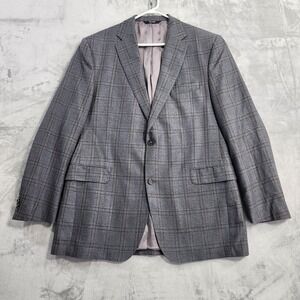 Faconnable Sport Coat Mens 44 Long Gray Plaid Wool Silk Tweed Blazer Jacket
